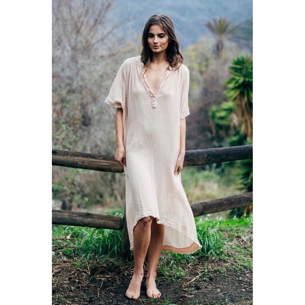 9seed Tunisia Short Sleeve Cotton Gauze‎ Caftan in Cream